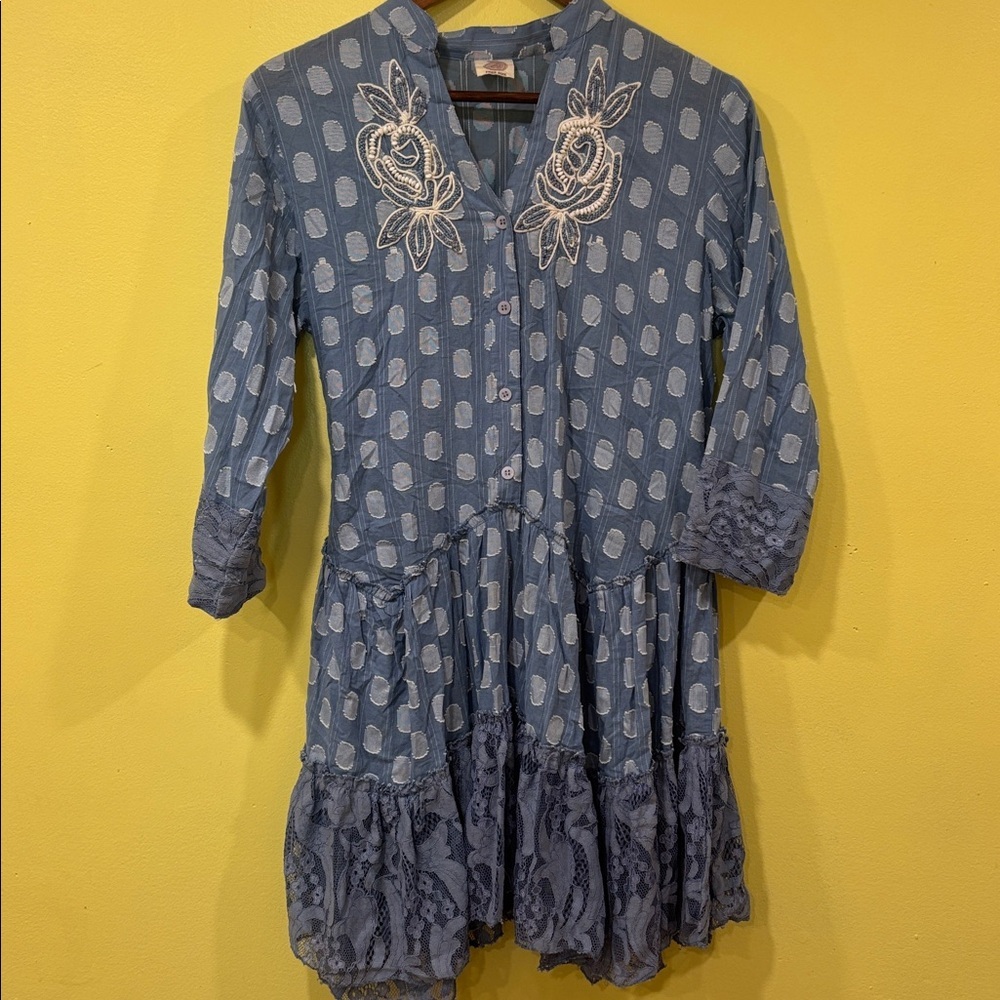 Lace Polka Dot Dress with Embroidered Floral